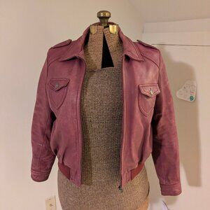 Purple Italian Lambskin Leather Bomber Jacket Women
